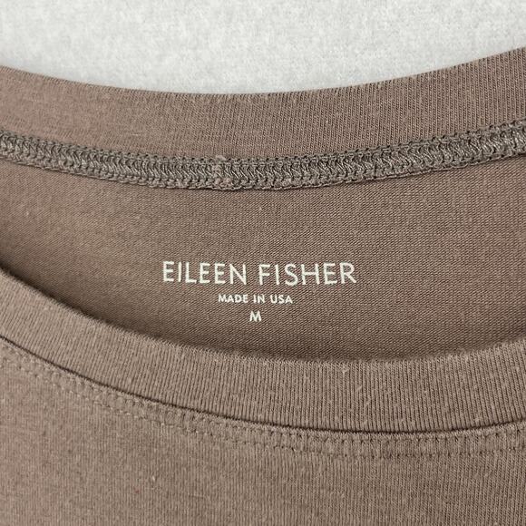 EILEEN FISHER Dress M Organic Cotton Stretch Jersey Scoop Neck Midi Brown USA - Picture 5 of 13